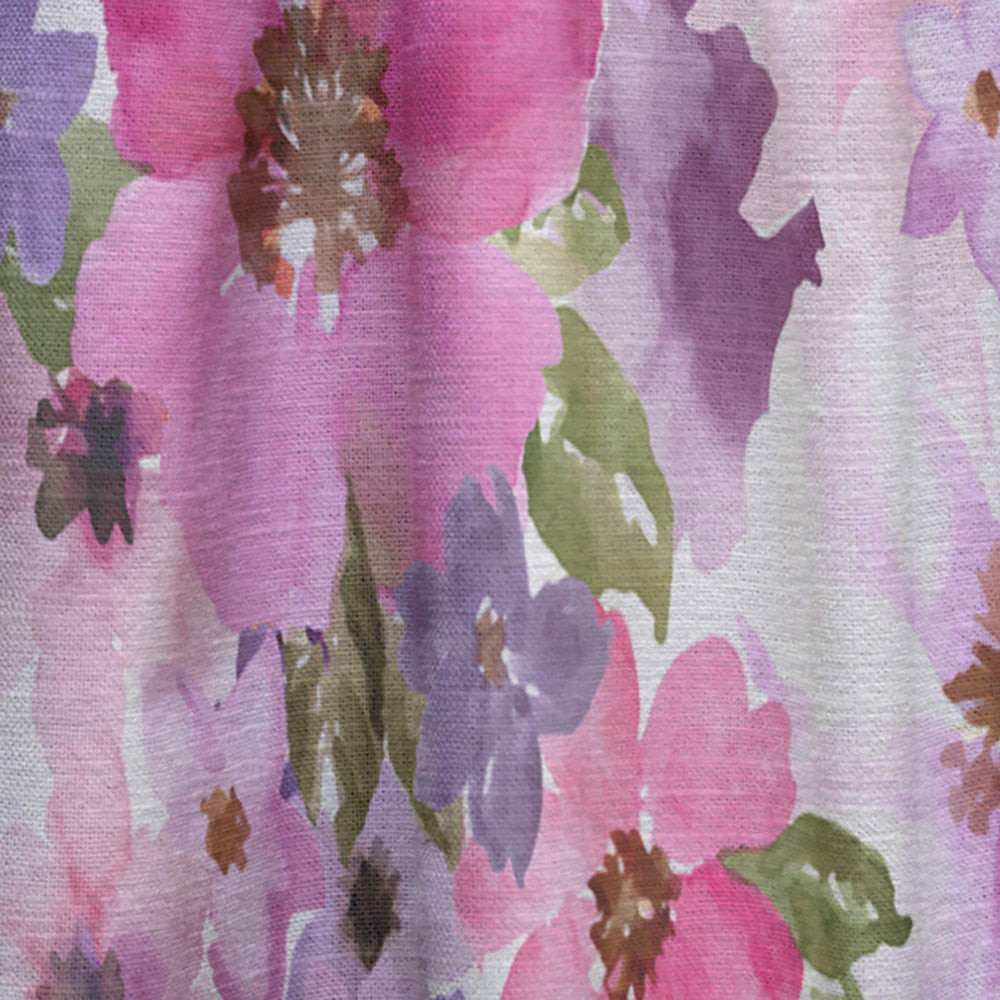 Watercolor Pianted Pink and Purple Flowers - Floral Curtain - 1 Panel