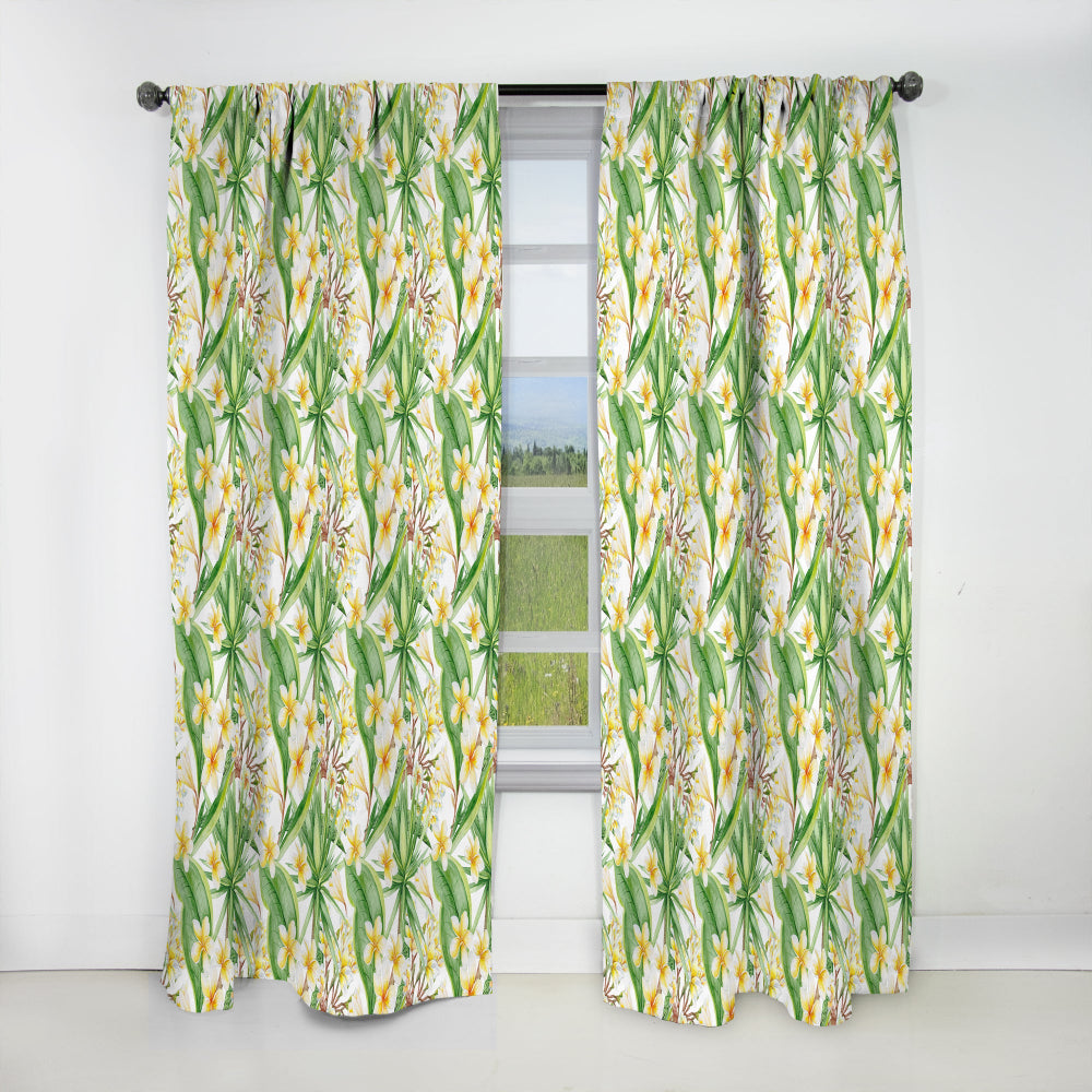 White Tropical Flowers in Botanic Setting - Floral Curtain - 1 Panel