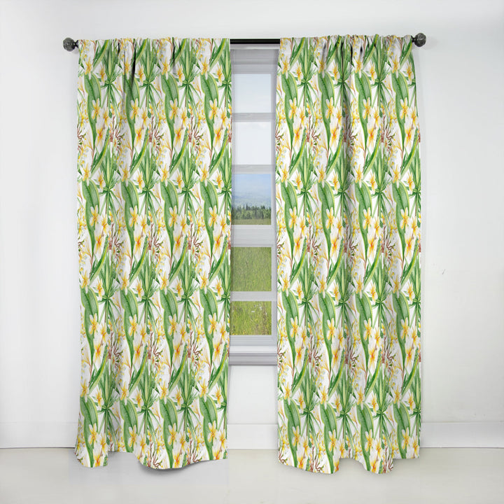 White Tropical Flowers in Botanic Setting - Floral Curtain - 1 Panel