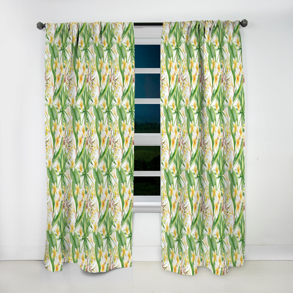 White Tropical Flowers in Botanic Setting - Floral Curtain - 1 Panel