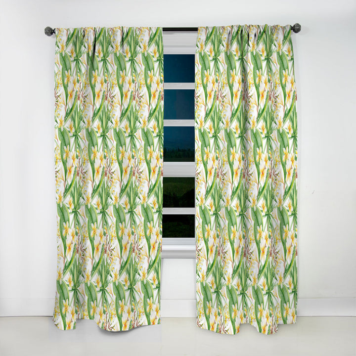 White Tropical Flowers in Botanic Setting - Floral Curtain - 1 Panel