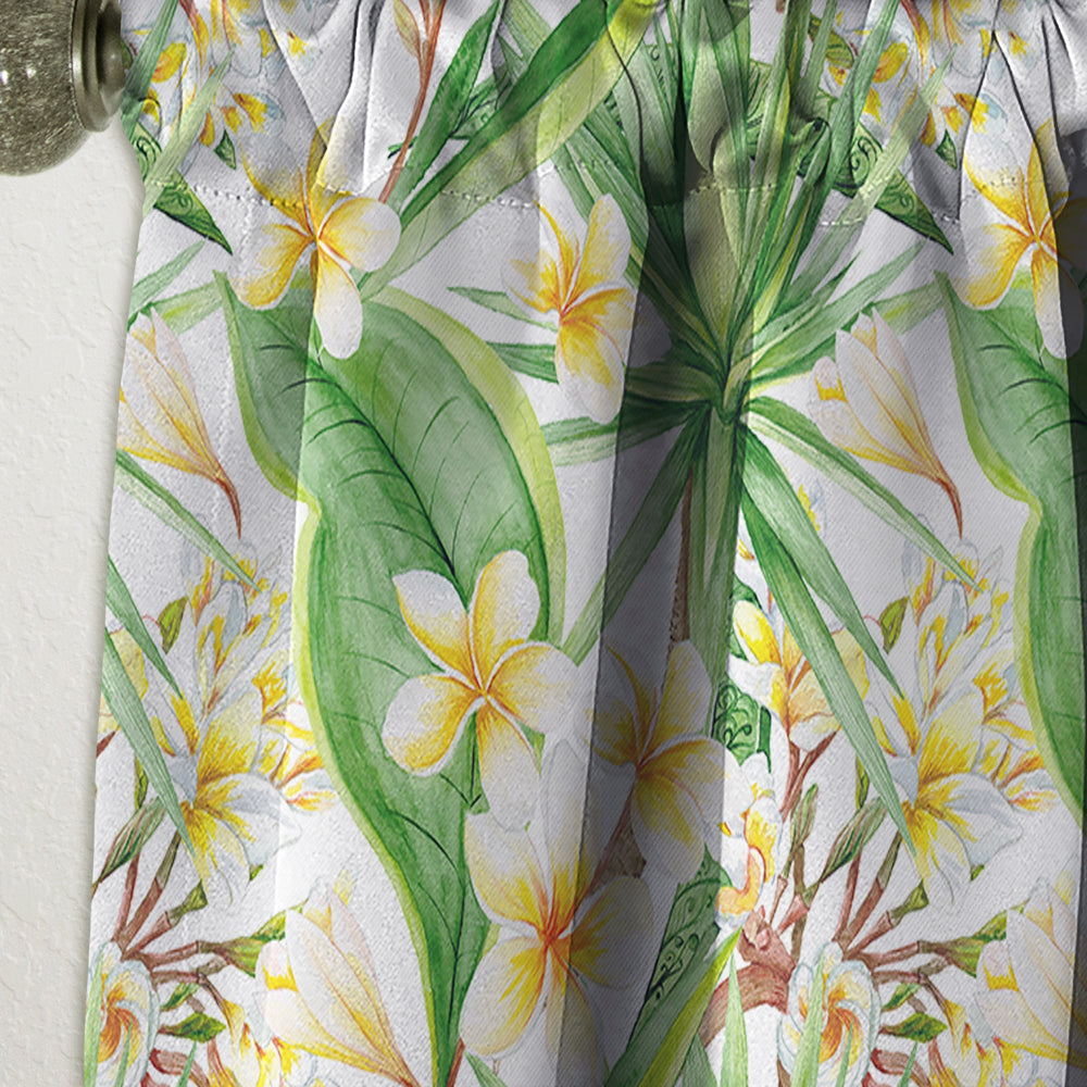 White Tropical Flowers in Botanic Setting - Floral Curtain - 1 Panel