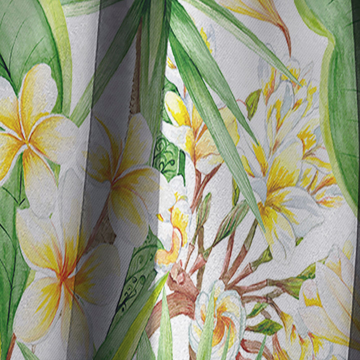 White Tropical Flowers in Botanic Setting - Floral Curtain - 1 Panel