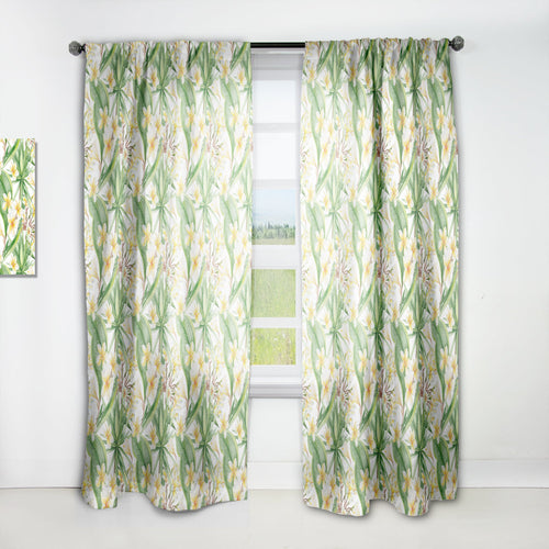 White Tropical Flowers in Botanic Setting - Floral Curtain - 1 Panel