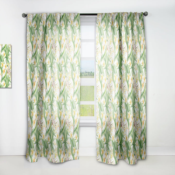 White Tropical Flowers in Botanic Setting - Floral Curtain - 1 Panel