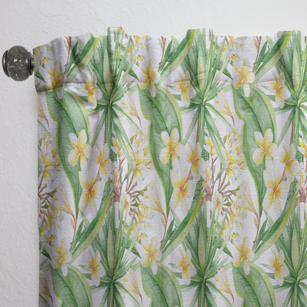 White Tropical Flowers in Botanic Setting - Floral Curtain - 1 Panel
