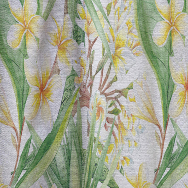 White Tropical Flowers in Botanic Setting - Floral Curtain - 1 Panel