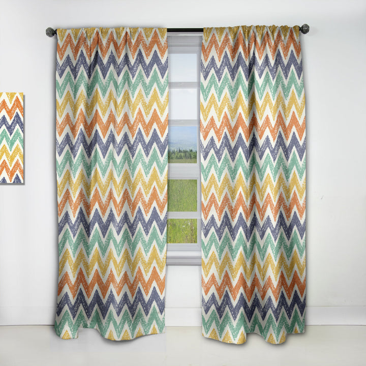 Retro Chevron in Orange, Blue and Yellow - Mid-Century Modern Curtain - 1 Panel