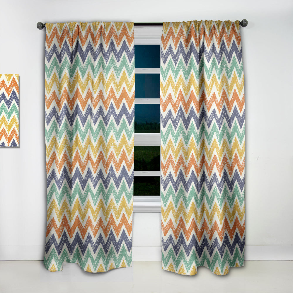 Retro Chevron in Orange, Blue and Yellow - Mid-Century Modern Curtain - 1 Panel