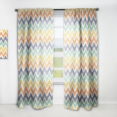 Retro Chevron in Orange, Blue and Yellow - Mid-Century Modern Curtain - 1 Panel