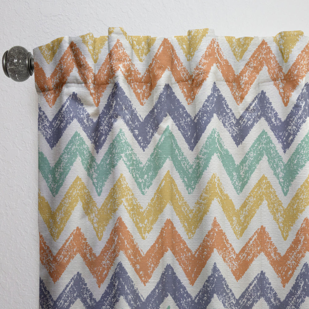 Retro Chevron in Orange, Blue and Yellow - Mid-Century Modern Curtain - 1 Panel