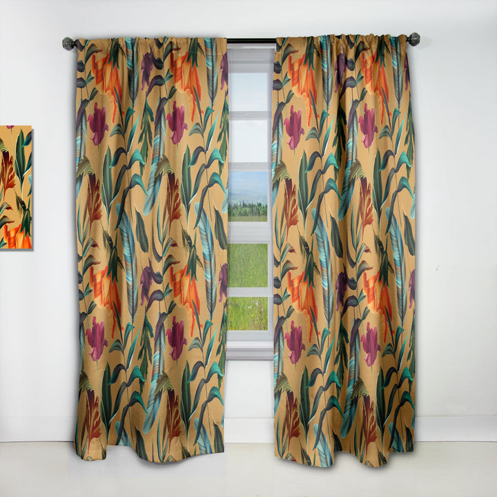 Retro Tropical Flowers and Feathers - Vintage Curtain - 1 Panel