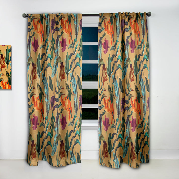 Retro Tropical Flowers and Feathers - Vintage Curtain - 1 Panel