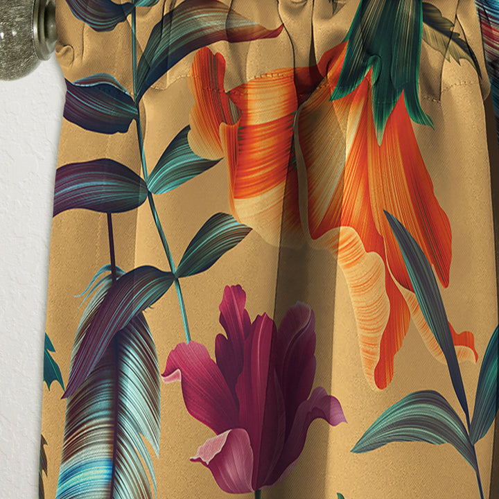 Retro Tropical Flowers and Feathers - Vintage Curtain - 1 Panel