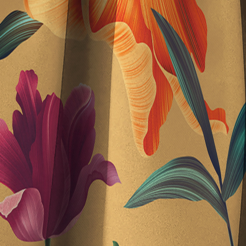 Retro Tropical Flowers and Feathers - Vintage Curtain - 1 Panel
