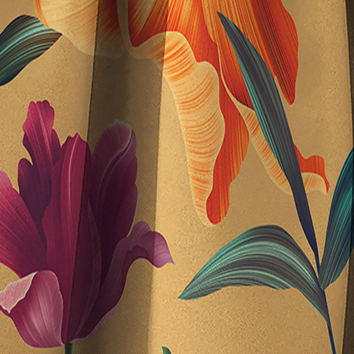 Retro Tropical Flowers and Feathers - Vintage Curtain - 1 Panel