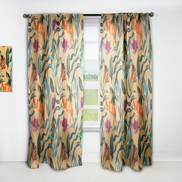 Retro Tropical Flowers and Feathers - Vintage Curtain - 1 Panel