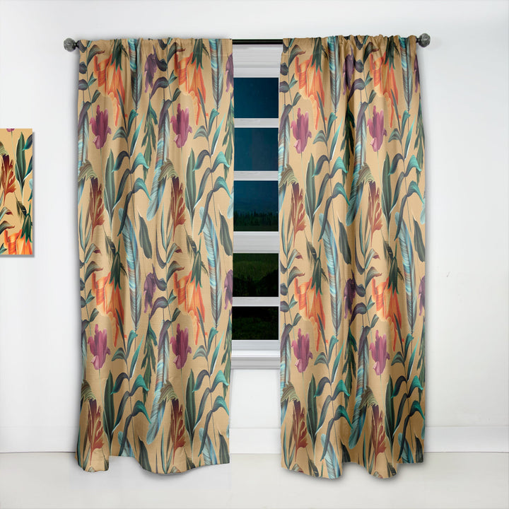 Retro Tropical Flowers and Feathers - Vintage Curtain - 1 Panel