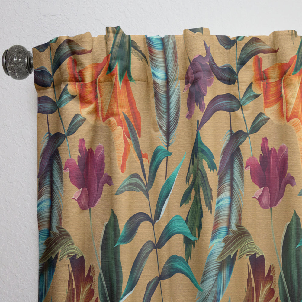 Retro Tropical Flowers and Feathers - Vintage Curtain - 1 Panel