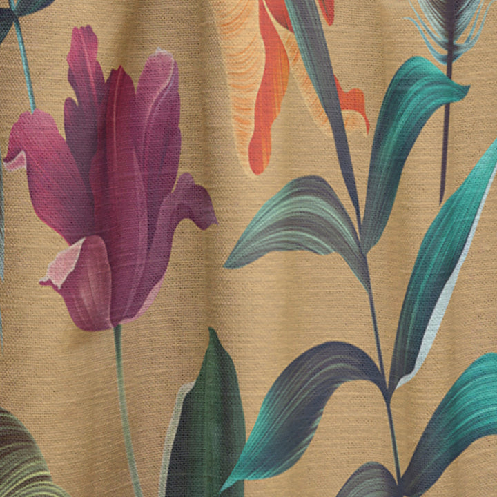 Retro Tropical Flowers and Feathers - Vintage Curtain - 1 Panel