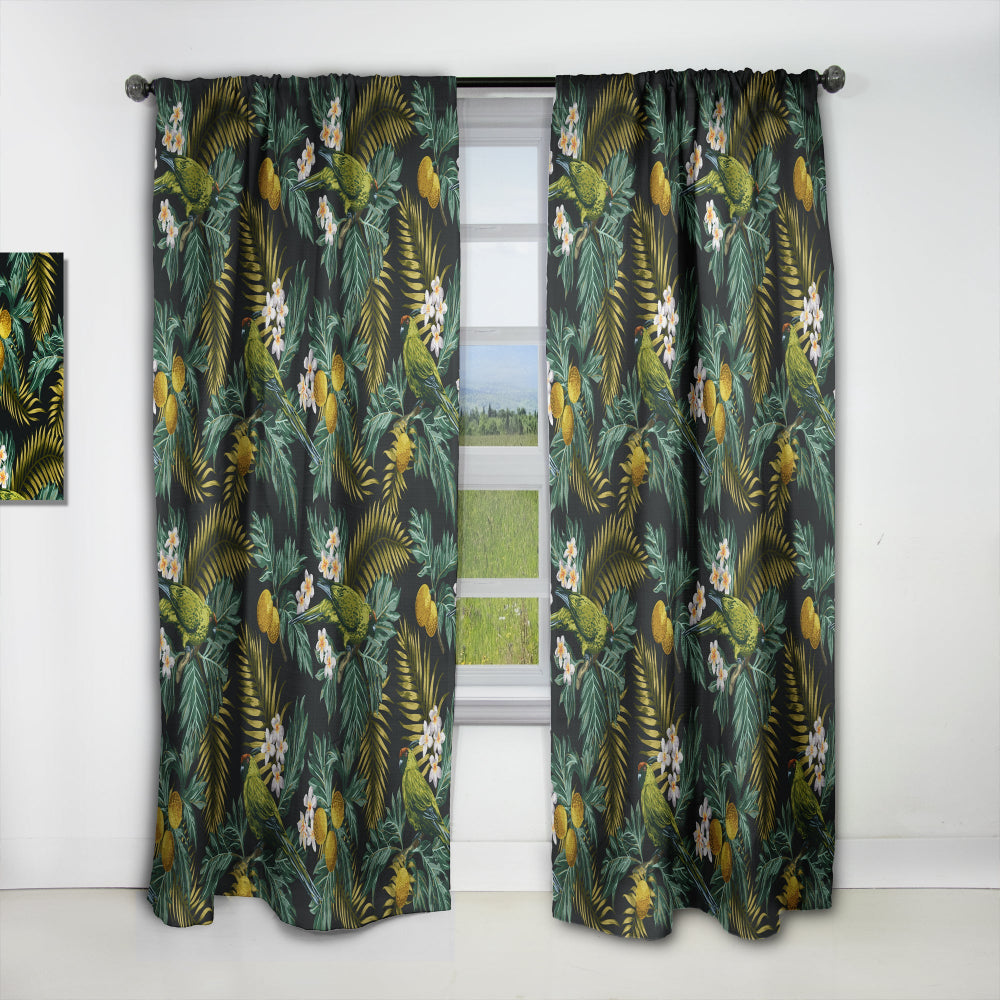 Tropical Leaves with Lemons and Green Bird - Animal Curtain - 1 Panel