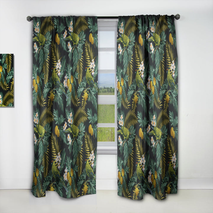 Tropical Leaves with Lemons and Green Bird - Animal Curtain - 1 Panel