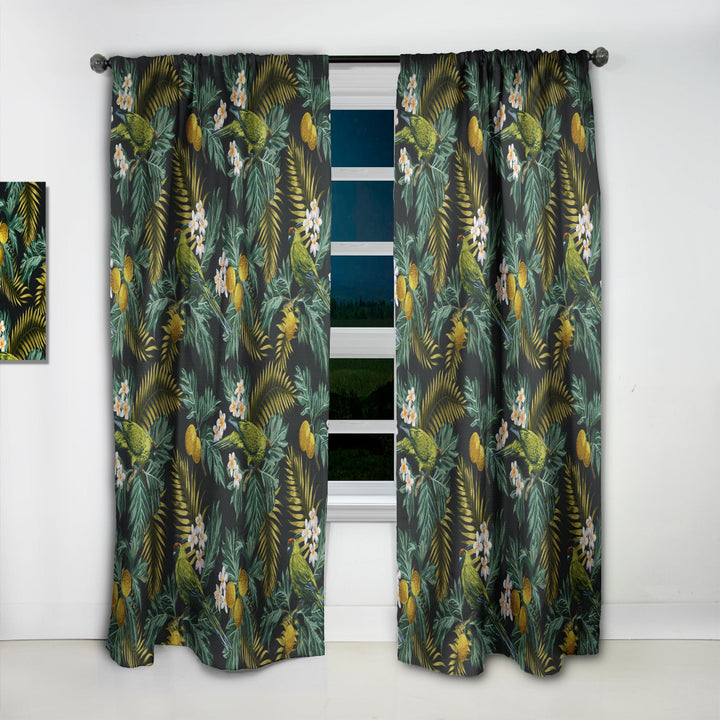 Tropical Leaves with Lemons and Green Bird - Animal Curtain - 1 Panel