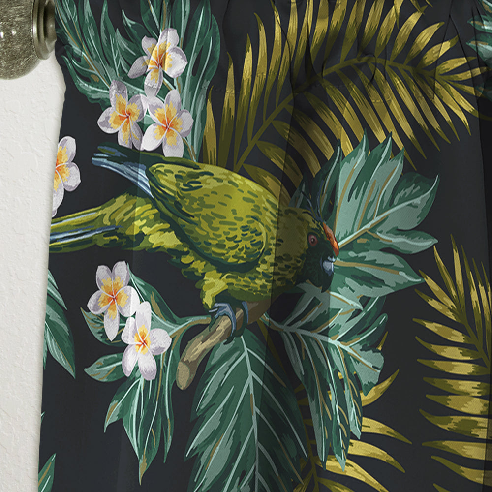 Tropical Leaves with Lemons and Green Bird - Animal Curtain - 1 Panel