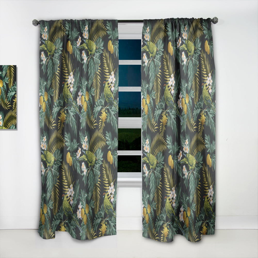 Tropical Leaves with Lemons and Green Bird - Animal Curtain - 1 Panel