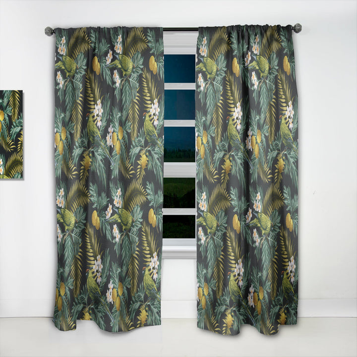 Tropical Leaves with Lemons and Green Bird - Animal Curtain - 1 Panel