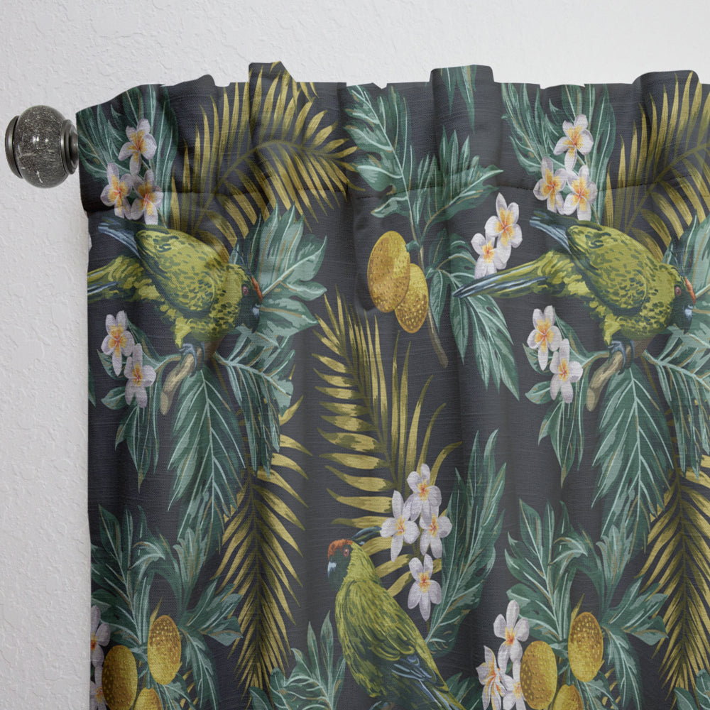 Tropical Leaves with Lemons and Green Bird - Animal Curtain - 1 Panel
