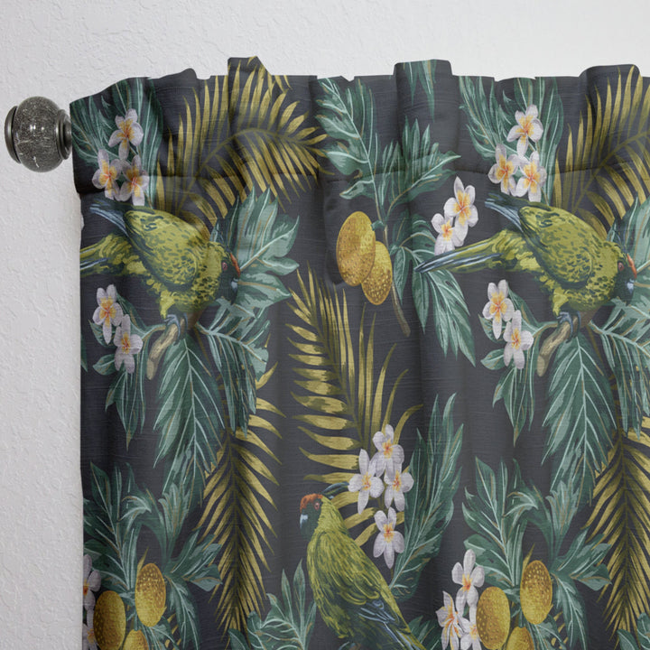 Tropical Leaves with Lemons and Green Bird - Animal Curtain - 1 Panel