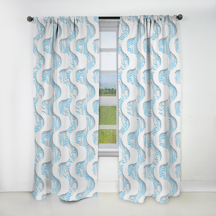 White and Blue 3D Waves - Modern &amp; Contemporary Curtain - 1 Panel