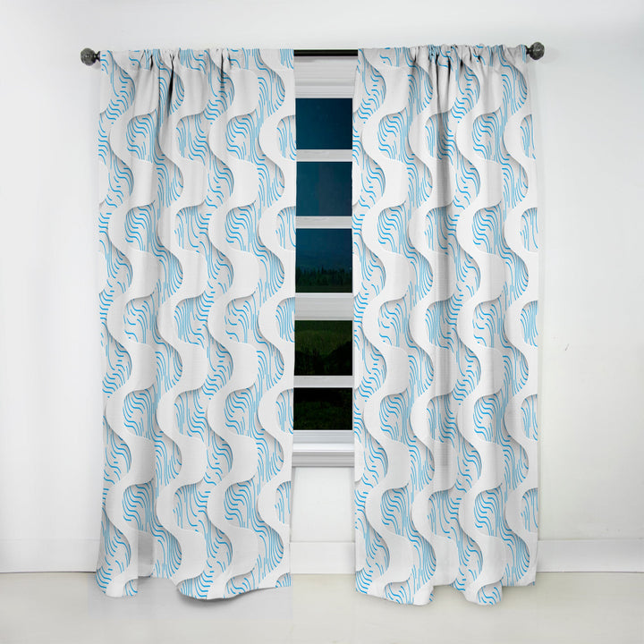 White and Blue 3D Waves - Modern &amp; Contemporary Curtain - 1 Panel