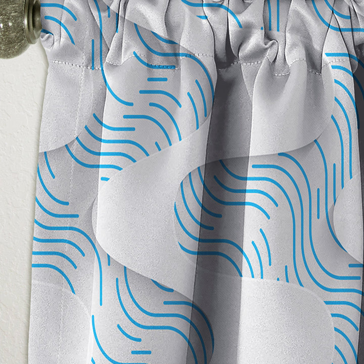 White and Blue 3D Waves - Modern &amp; Contemporary Curtain - 1 Panel