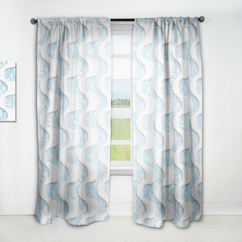 White and Blue 3D Waves - Modern & Contemporary Curtain - 1 Panel