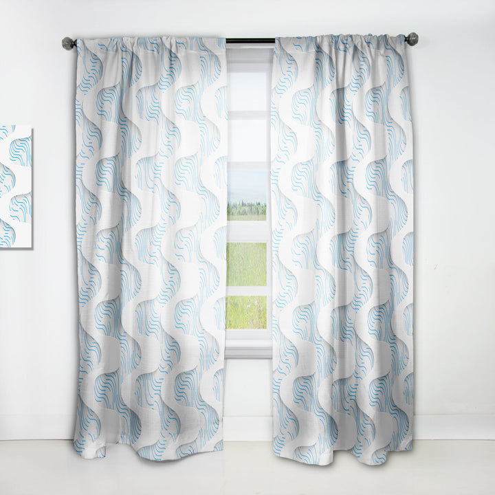 White and Blue 3D Waves - Modern &amp; Contemporary Curtain - 1 Panel