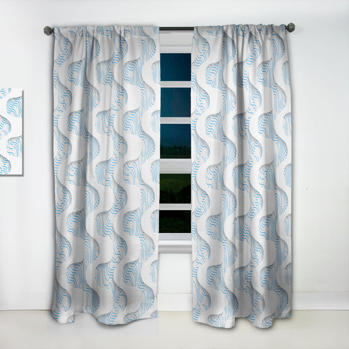 White and Blue 3D Waves - Modern &amp; Contemporary Curtain - 1 Panel