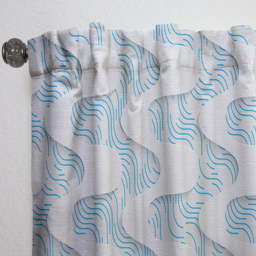 White and Blue 3D Waves - Modern &amp; Contemporary Curtain - 1 Panel