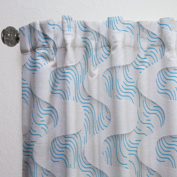 White and Blue 3D Waves - Modern &amp; Contemporary Curtain - 1 Panel