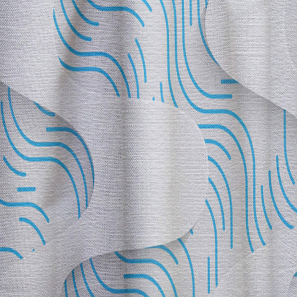 White and Blue 3D Waves - Modern &amp; Contemporary Curtain - 1 Panel