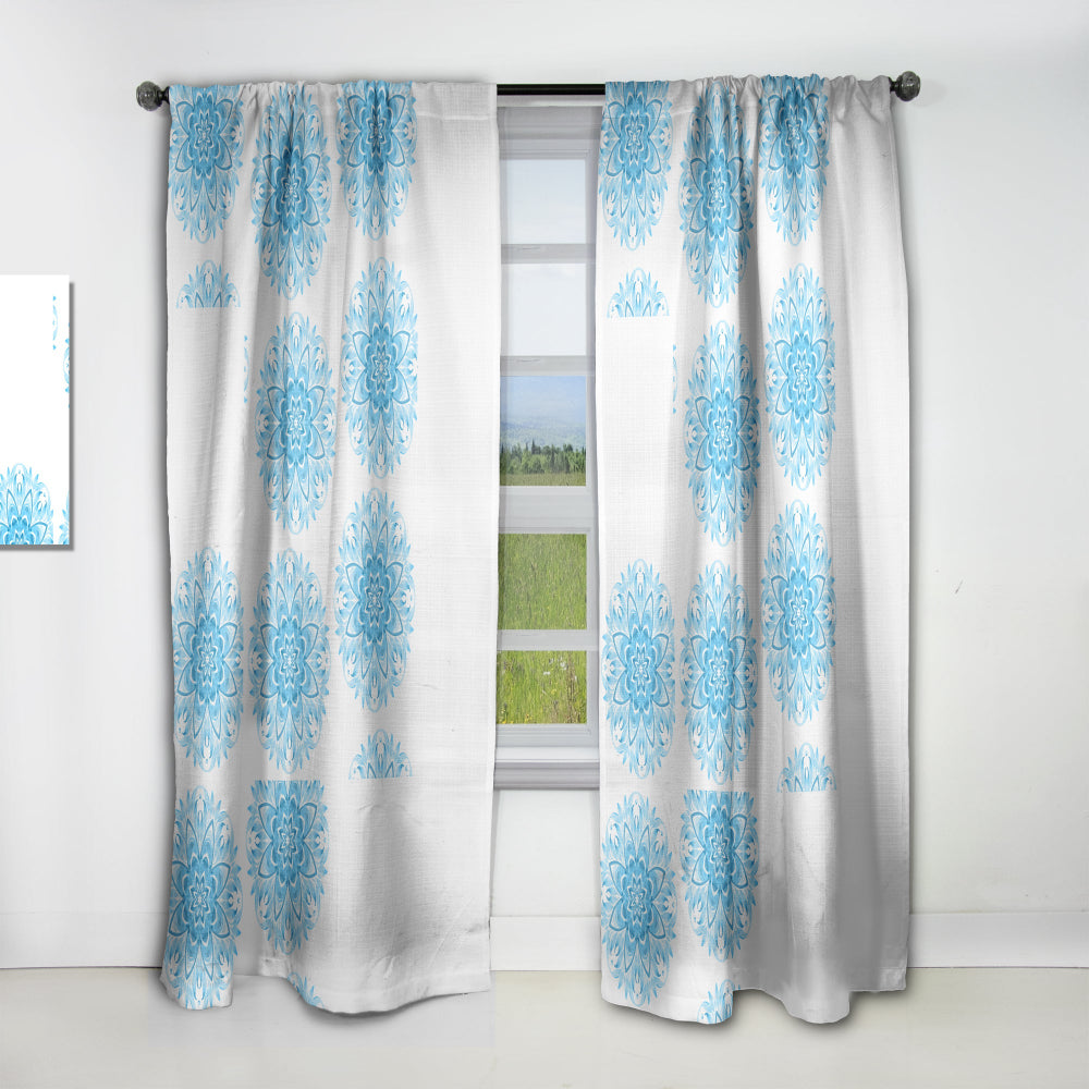 Circular Geometric In Blue - Mid-Century Modern Curtain - 1 Panel