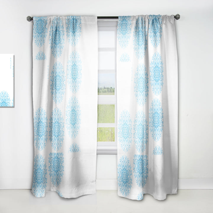 Circular Geometric In Blue - Mid-Century Modern Curtain - 1 Panel