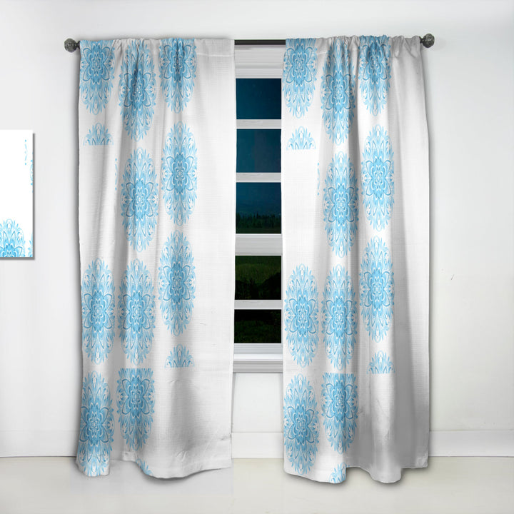 Circular Geometric In Blue - Mid-Century Modern Curtain - 1 Panel