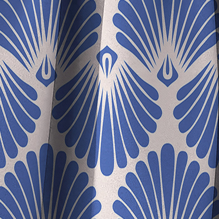 Retro Blue Waves - Mid-Century Modern Curtain - 1 Panel