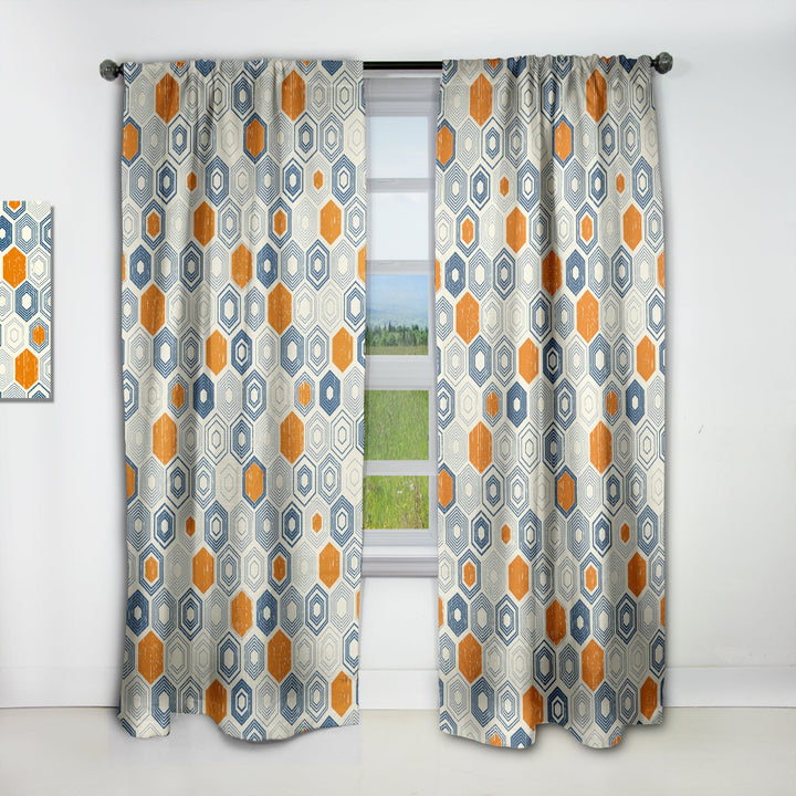 Retro Hexagon Pattern IX - Mid-Century Modern Curtain - 1 Panel