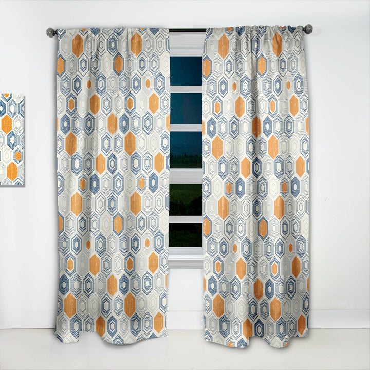 Retro Hexagon Pattern IX - Mid-Century Modern Curtain - 1 Panel