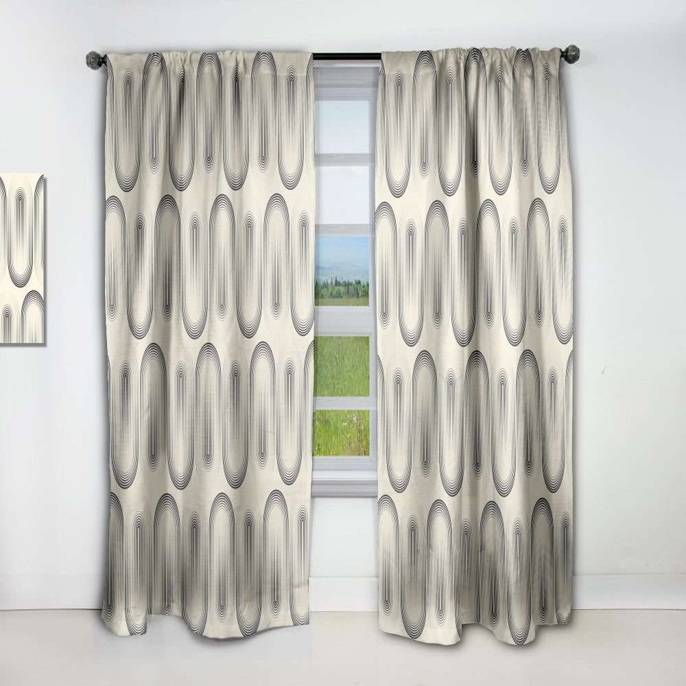 Retro Curved Minimal Geometric Ornament I - Mid-Century Modern Curtain - 1 Panel