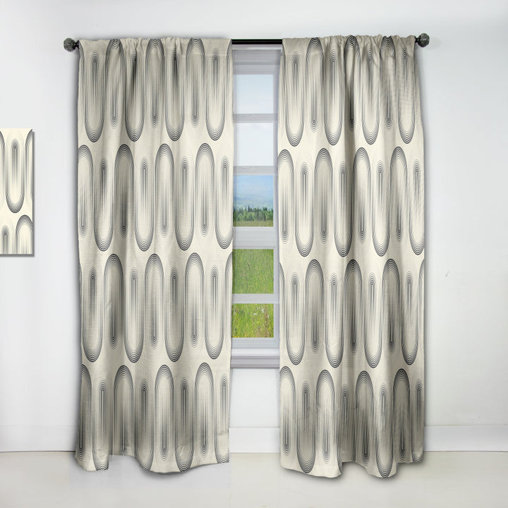 Retro Curved Minimal Geometric Ornament I - Mid-Century Modern Curtain - 1 Panel