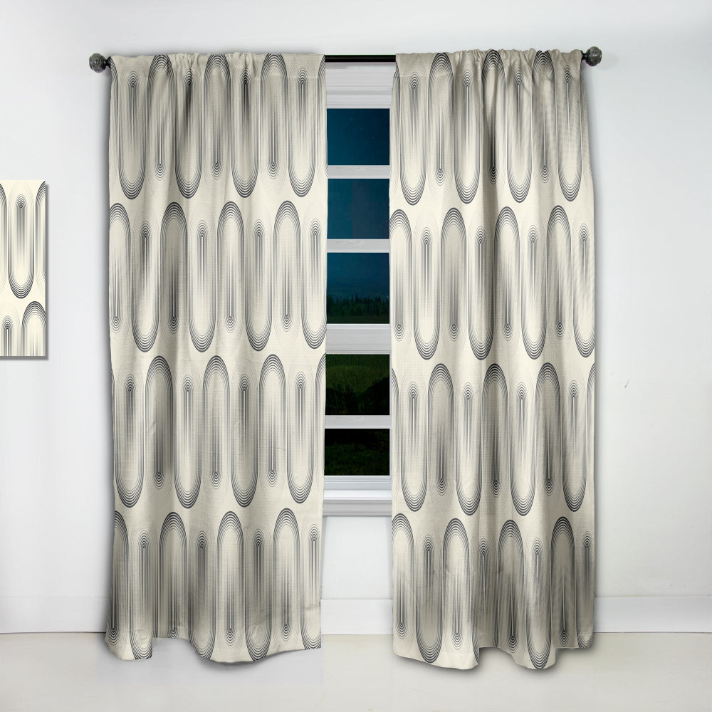 Retro Curved Minimal Geometric Ornament I - Mid-Century Modern Curtain - 1 Panel
